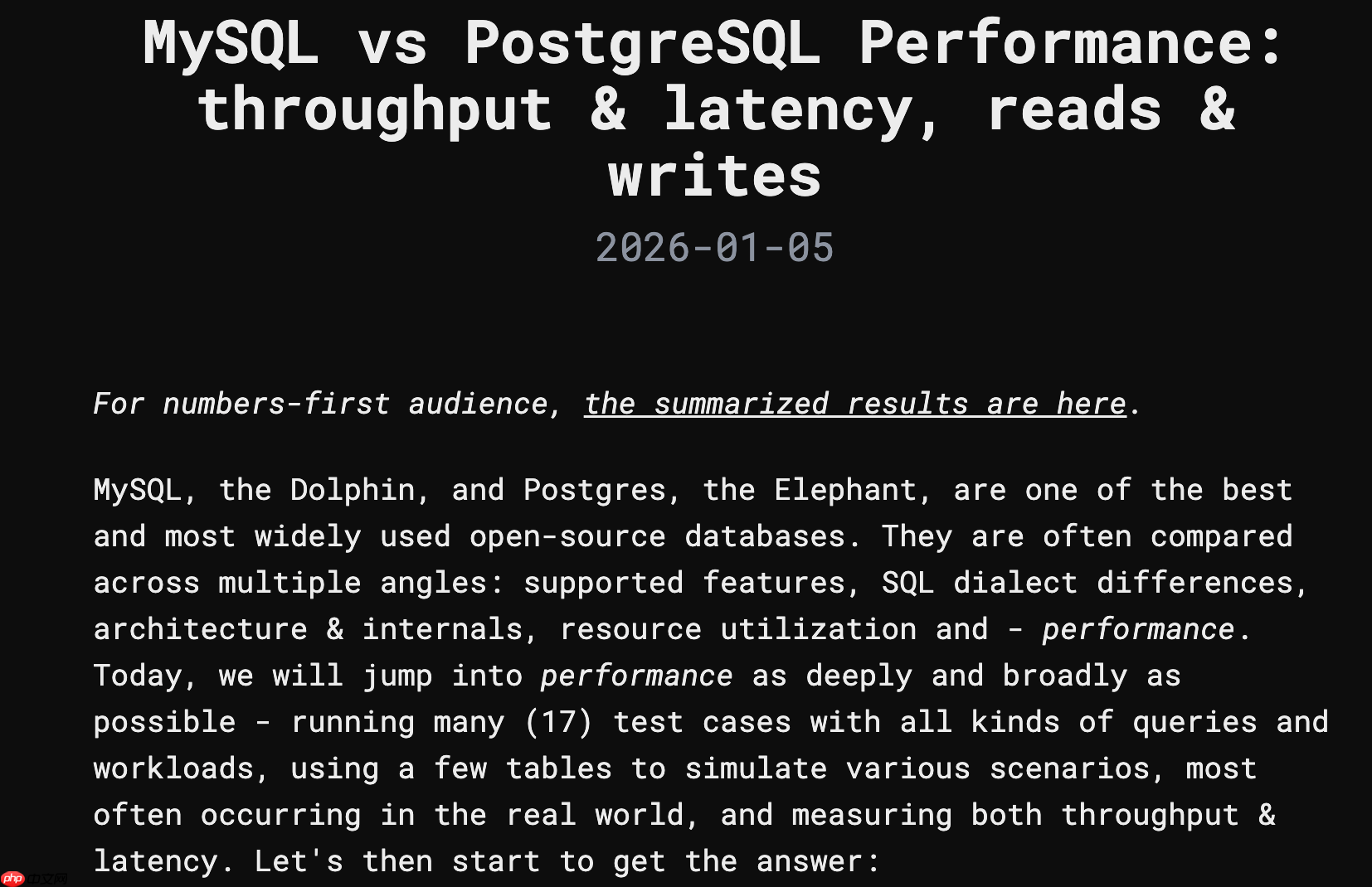MySQL vs PostgreSQL 性能对比：吞吐量 & 延迟、读写测试