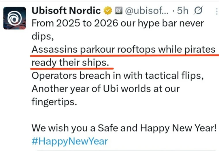 育碧新年贺词暗藏玄机!《刺客信条:黑旗》重制版或即将公布