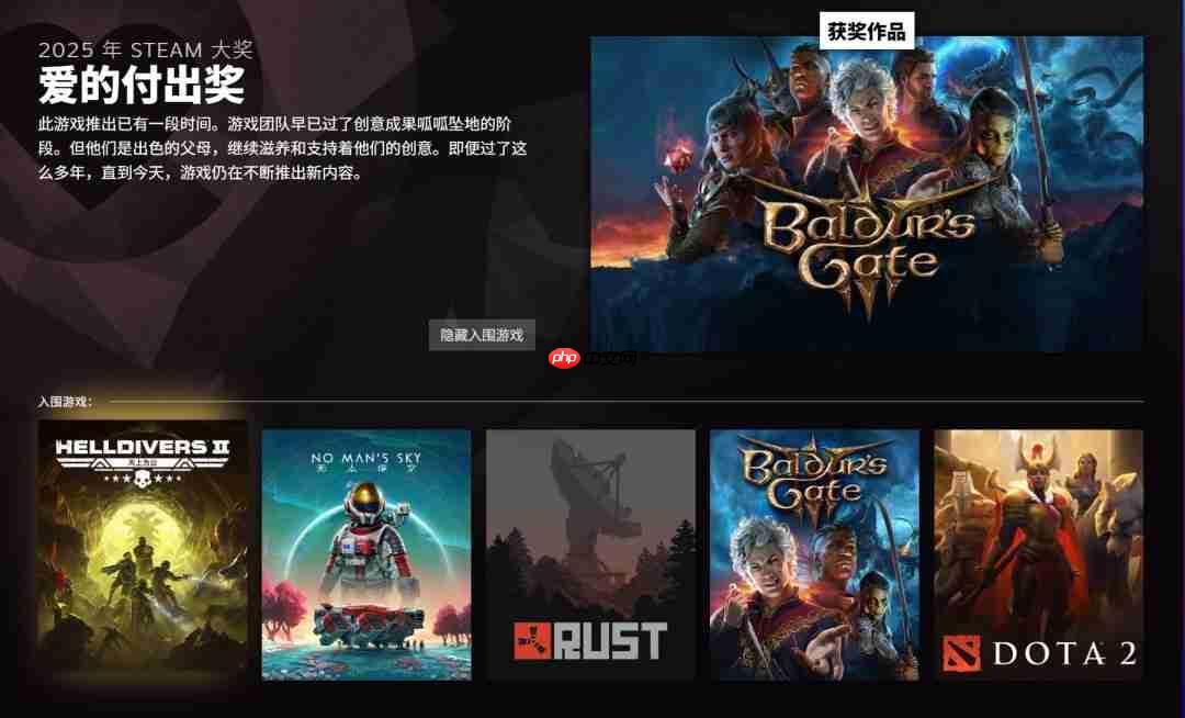 《博德之门3》拿下Steam爱的付出奖 但有些粉丝认为它不配