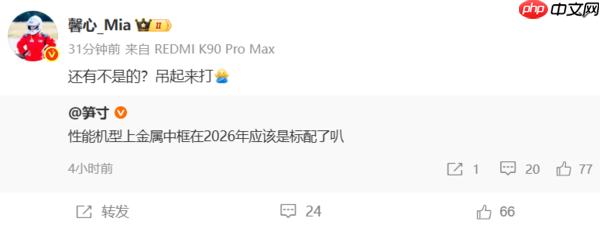 REDMI产品经理:2026年性能机不用金属中框？吊起来打！