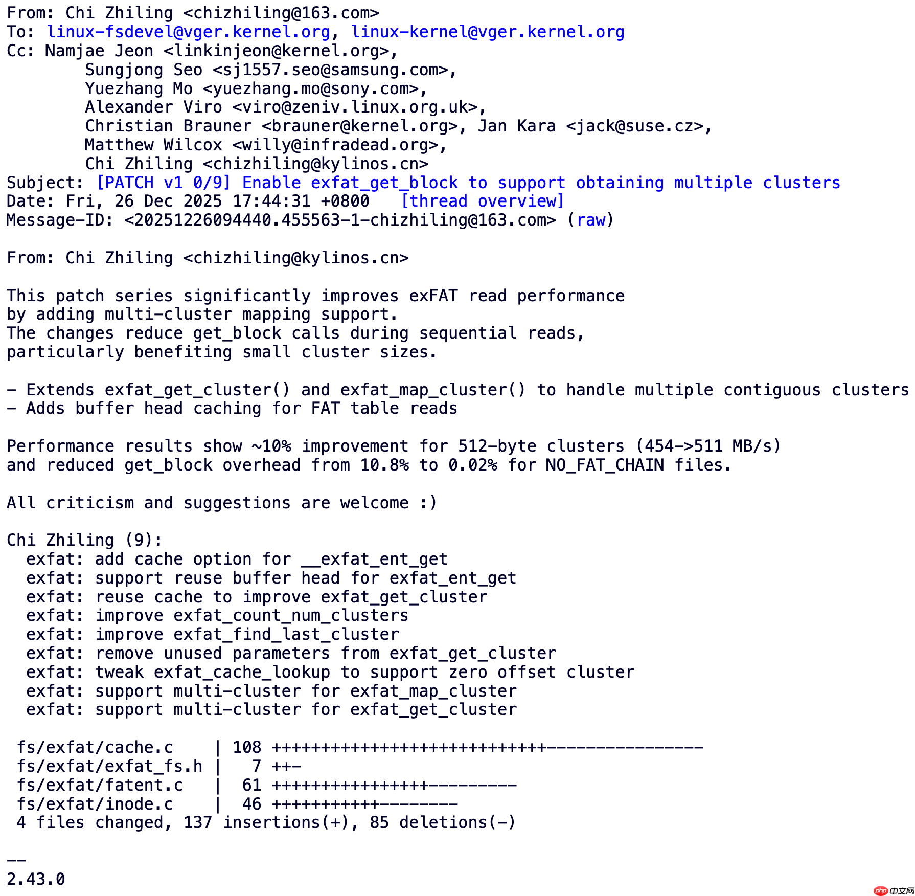 Linux 内核将引入多簇映射支持,提升 exFAT 文件系统读取性能