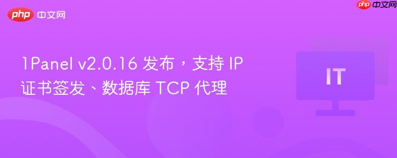 Panel v2.0.16发布新功能，支持IP证书签发与数据库TCP代理功能