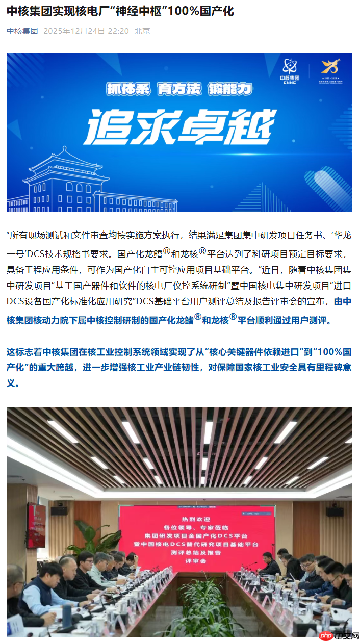 没有一颗进口芯片，中核集团实现核电厂“神经中枢”100% 国产化