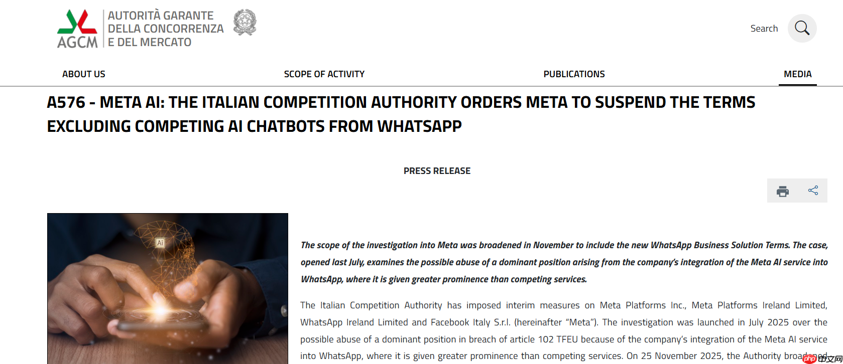意大利叫停 Meta 封杀第三方 AI 聊天的“霸王条款”