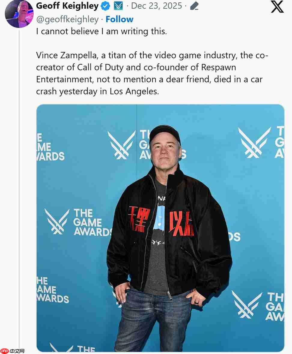 传奇谢幕！业界多名开发者悼念FPS传奇开发者Vince Zampella