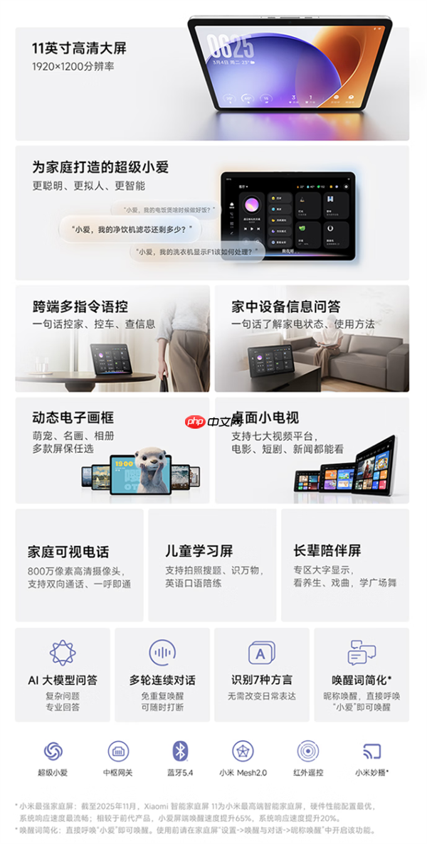 迄今最强！小米智能家庭屏11上架：11英寸大屏 支持超级小爱