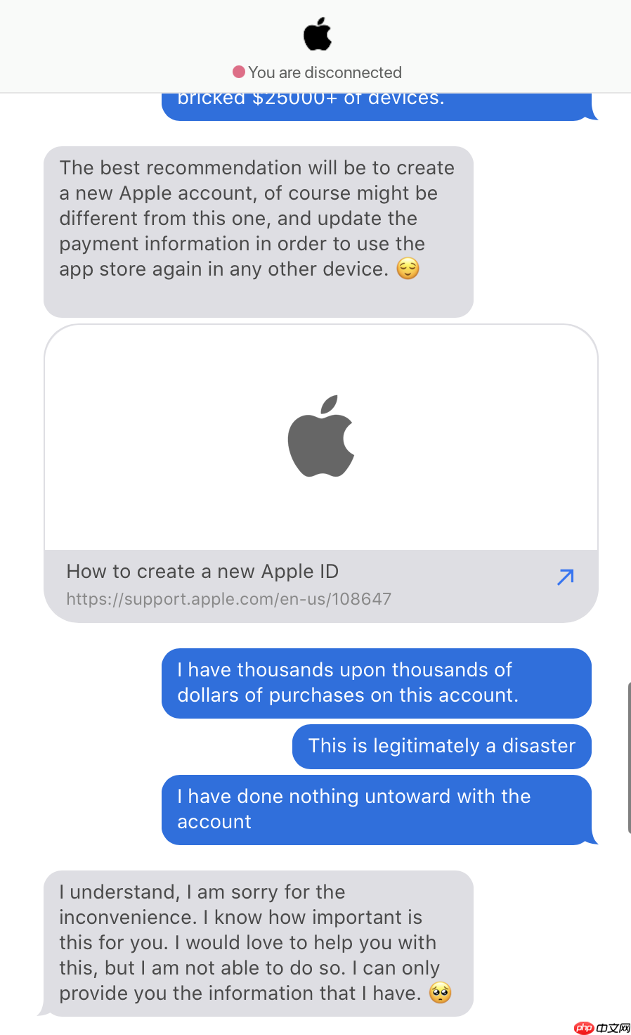 近 30 年忠实果粉遭遇数字惊魂:兑换正规渠道购买的苹果礼品卡致封号