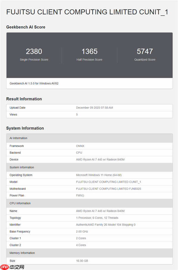AMD下代锐龙AI 7 445 APU首次现身！2+4核心配置
