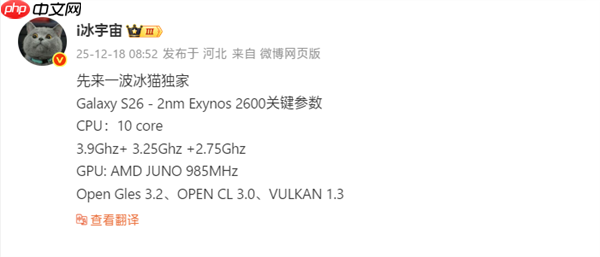 全球首款2nm手机芯片!三星Exynos 2600确认10核心、3.9Ghz超大核