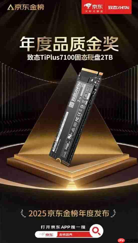 权威认可!致态TiPlus7100斩获京东金榜年度品质金奖