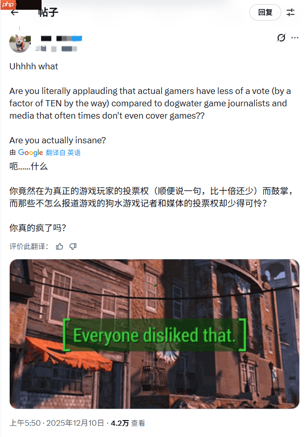 TGA和杰夫是对的?外网热议:该不该给玩家投票权