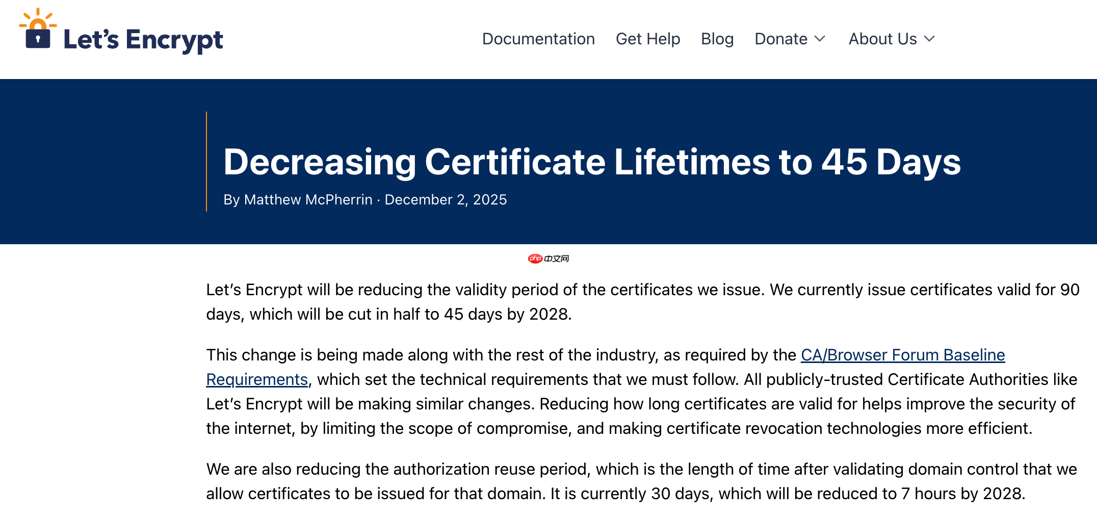 Let’s Encrypt 宣布：2028 年将其证书有效期从 90 天缩短到 45 天