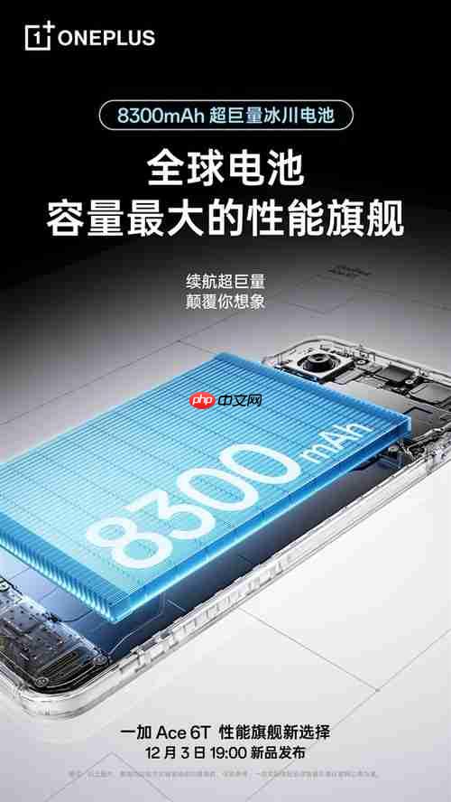 8300mAh+100W闪充 一加Ace 6T性能旗舰也有超大电池