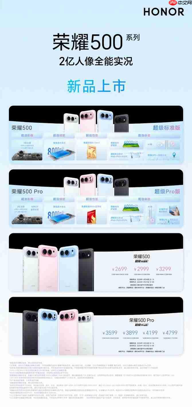 荣耀500系列正式发布 8000mAh大电池+旗舰芯片2699元起售