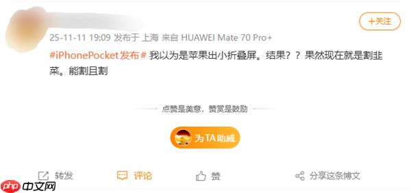 1299元被喷割韭菜！iPhone Pocket引热议 网友：以为苹果发布小折叠屏了