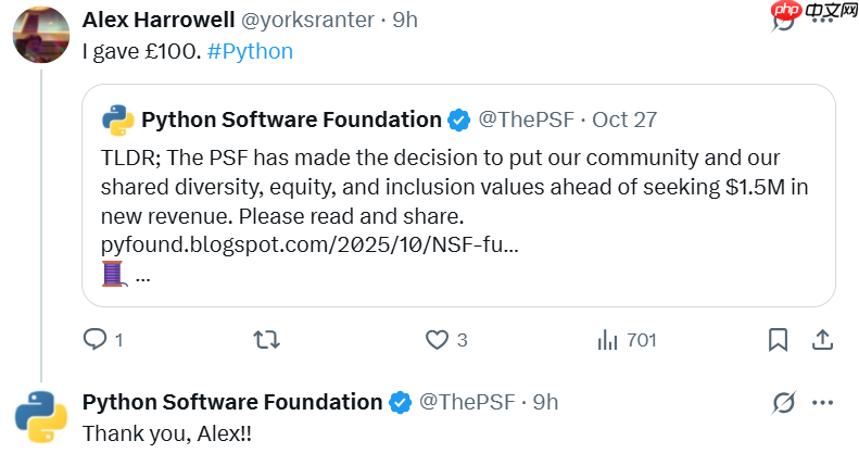Python 软件基金会拒绝美国政府拨款后，引发社区“捐赠潮”