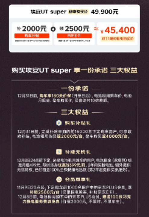 埃安UTsuper租电购买价8.99万：包含车身及电池所有权 - php中文网