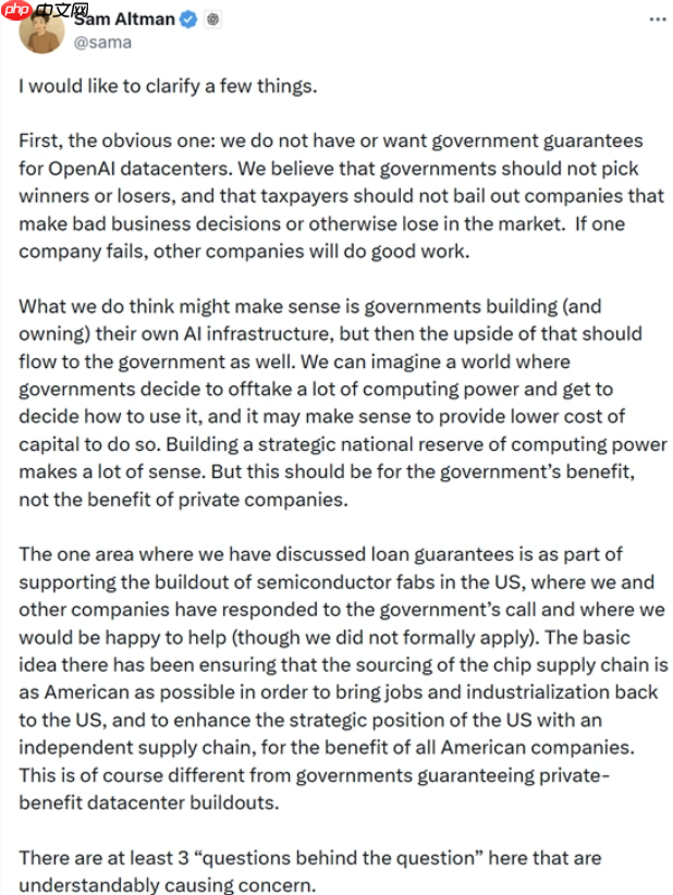 Altman:OpenAI 失败时不希望政府出手救助