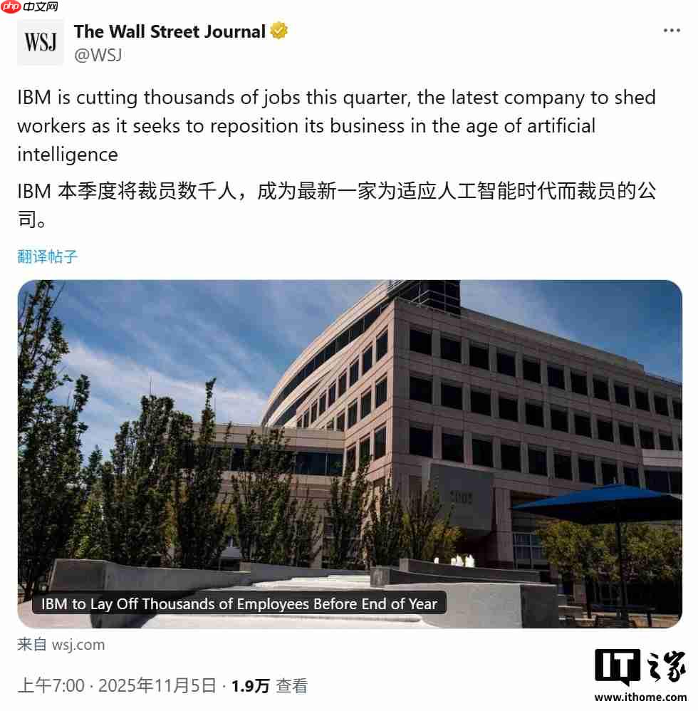 AI 来抢饭碗:IBM 加入全球裁员大军,至少影响约 2700 人