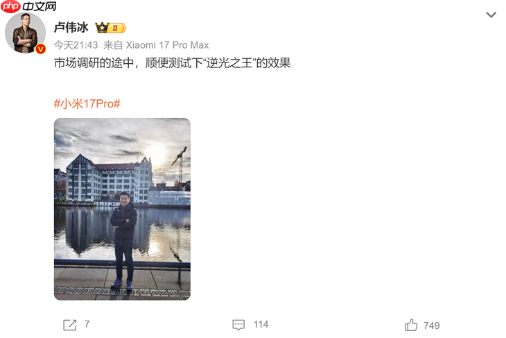 懒理小字争议 卢伟冰测小米17 Pro Max“逆光之王”实拍效果