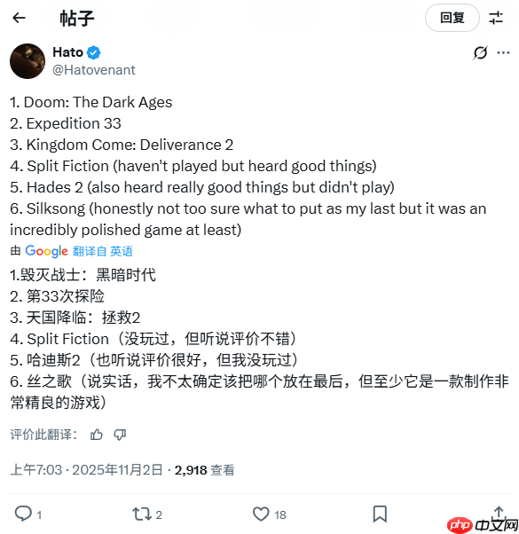 TGA官方提问:你觉得哪六个游戏能入围年度最佳提名?