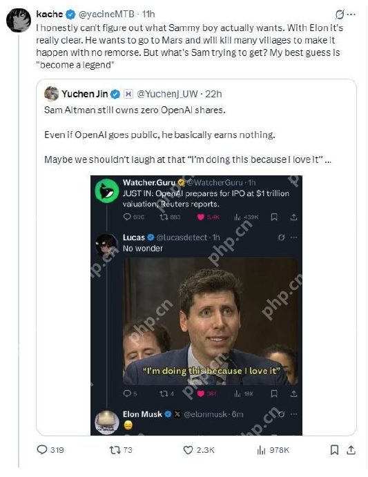 奥特曼回应OpenAI上市质疑:后悔当初没要股权,否则能少点阴谋论 - php中文网