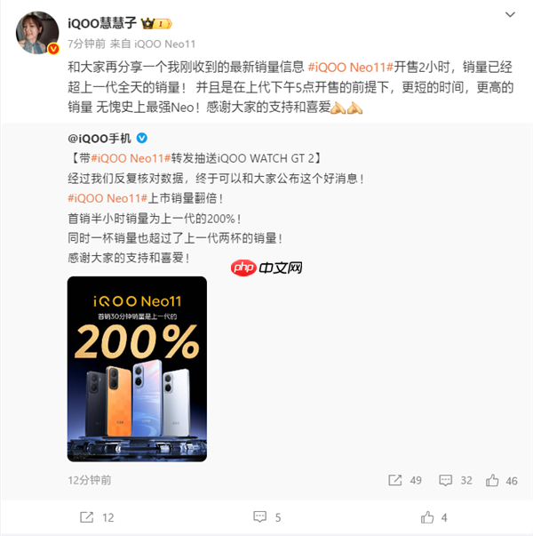 2599元起同档唯一2K屏骁龙8E旗舰!iQOO Neo11首销半小时销量翻倍