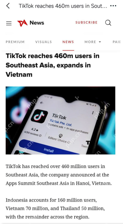 TikTok在东南亚用户突破4.6亿，电商与商业化数据亮眼 - php中文网