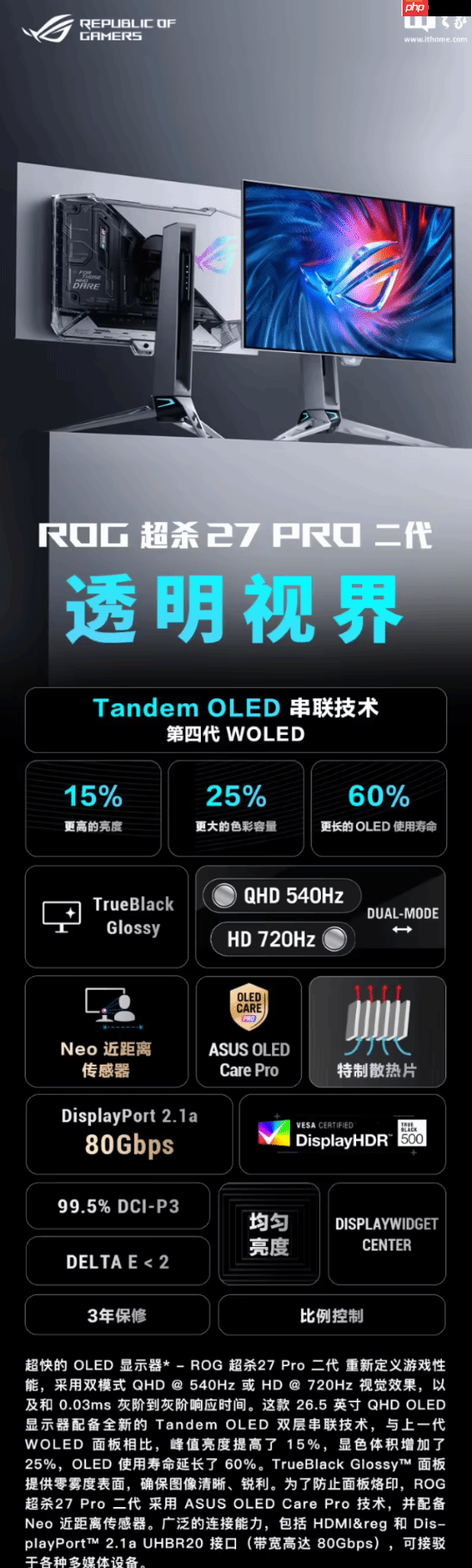 华硕ROG超杀27Pro二代显示器首发预约启动，双模高清画质，首发价格仅需7998元