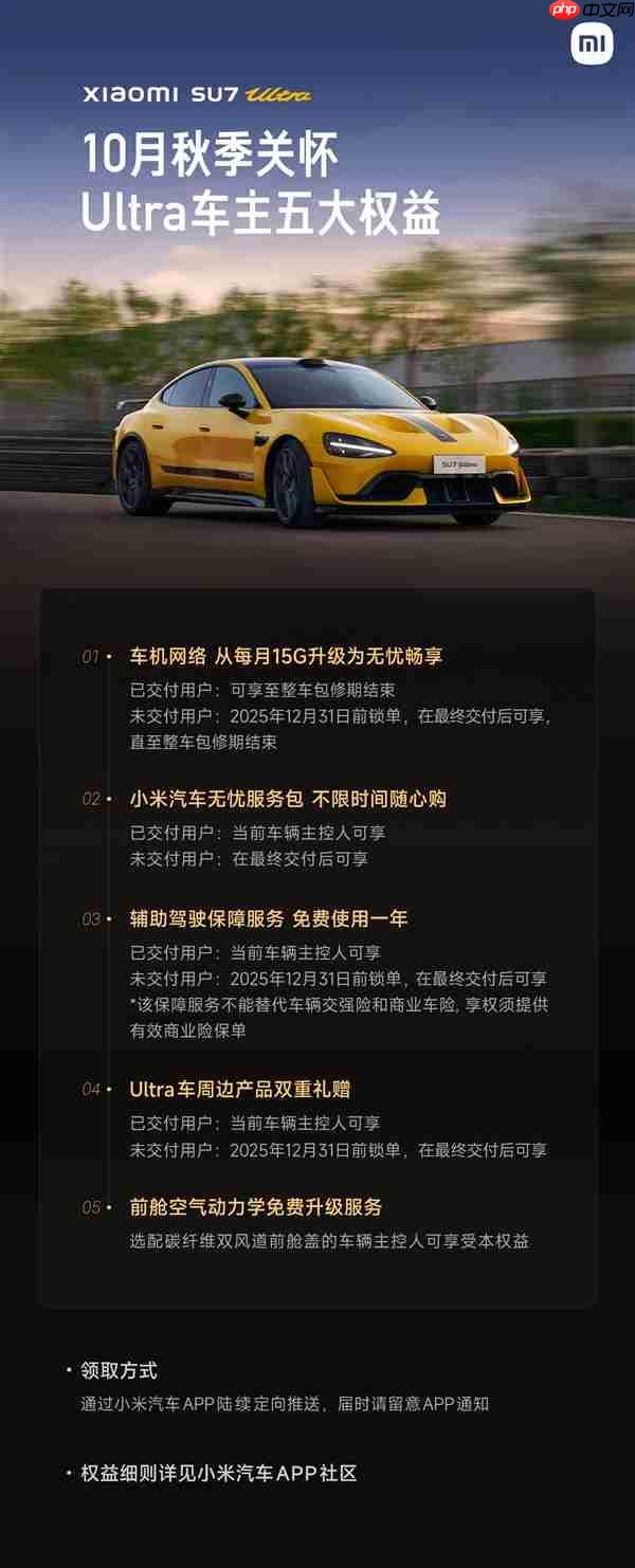 小米汽车发布秋季关怀:SU7 Ultra前舱空气动力学免费升级