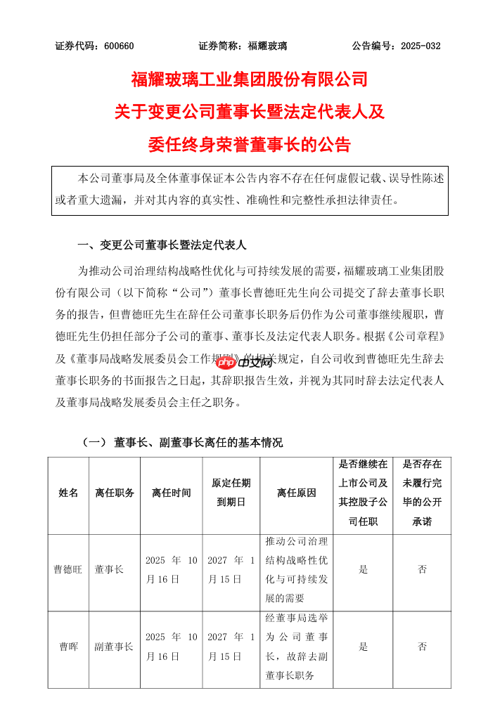 掌舵近 40 年,曹德旺辞任福耀玻璃董事长