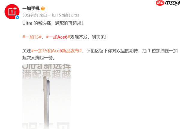 一加官宣一加15与Ace 6将双舰齐发 李杰:明天见