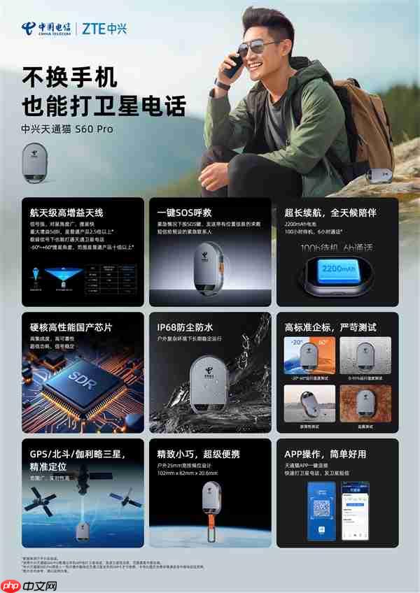 1239元让所有手机支持卫星电话!中兴卫星通S60 Pro发布:覆盖北斗+天通