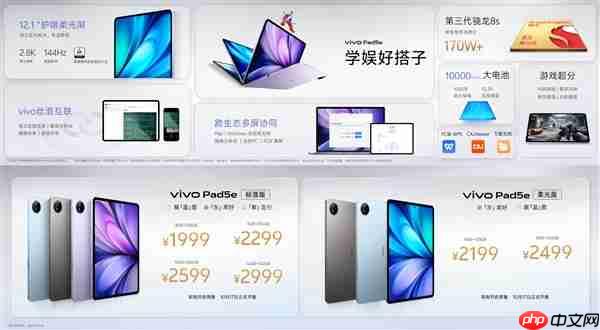 vivo Pad5e发布:骁龙8s Gen3加持 1999元起