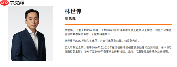 小米集团副总裁/CFO林世伟入职5周年:雷军亲自颁发金米兔