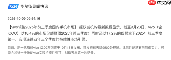vivo再次拿下国内份额第一!连续四年三个季度领先