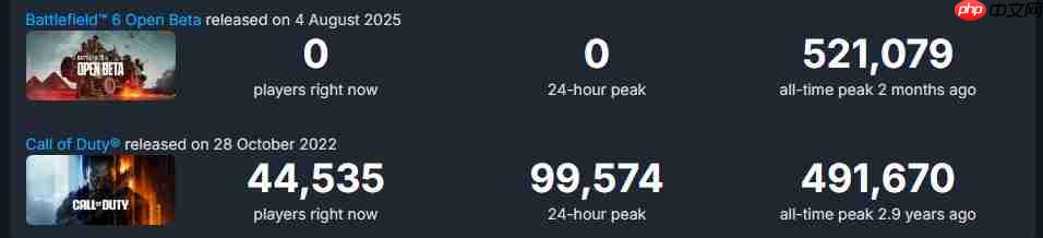 《使命召唤:黑色行动7》B测Steam峰值仅10万 不及《战地6》五分之一