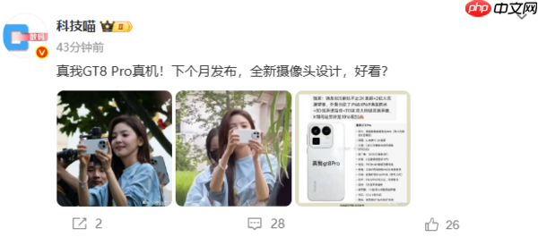 真我GT8 Pro真机曝光 章若楠手持亮相 圆形镜头模组