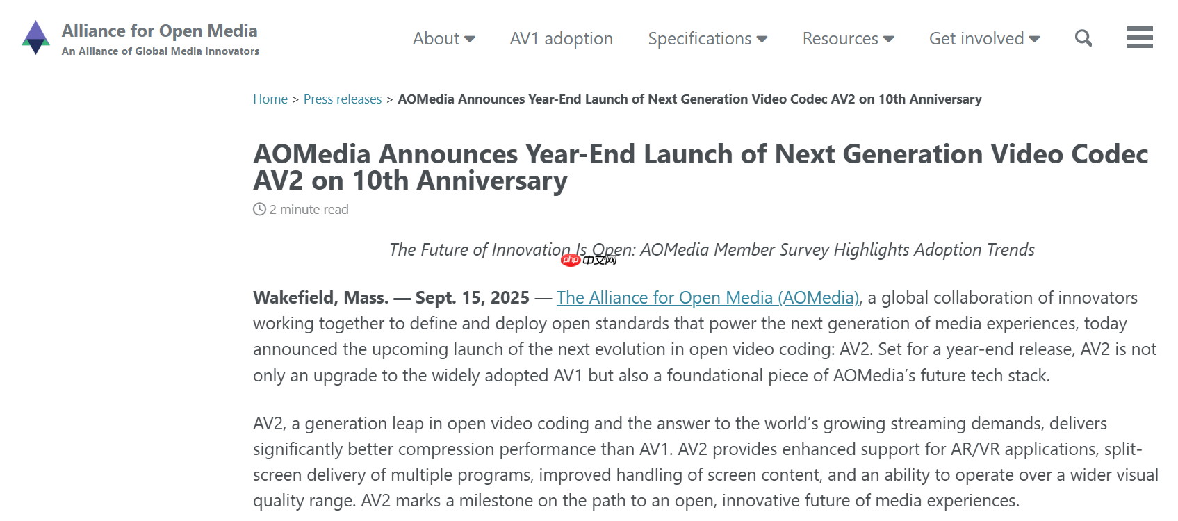 AOMedia十周年庆典之际推出新一代视频编码技术AV2