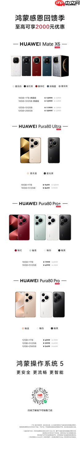 鸿蒙感恩回馈季来袭,华为Mate X6等三款旗舰可享至高2000元优惠!