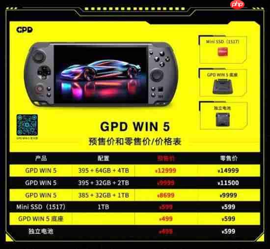GPD WIN 5掌机配置公布:120Hz高刷屏 无内置电池