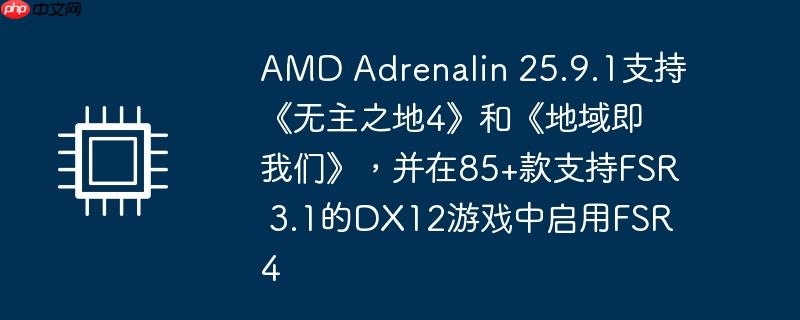 AMD Adrenalin更新支持无主之地4等游戏，启用FSR 4.0技术于85款DX12游戏，性能优化升级！