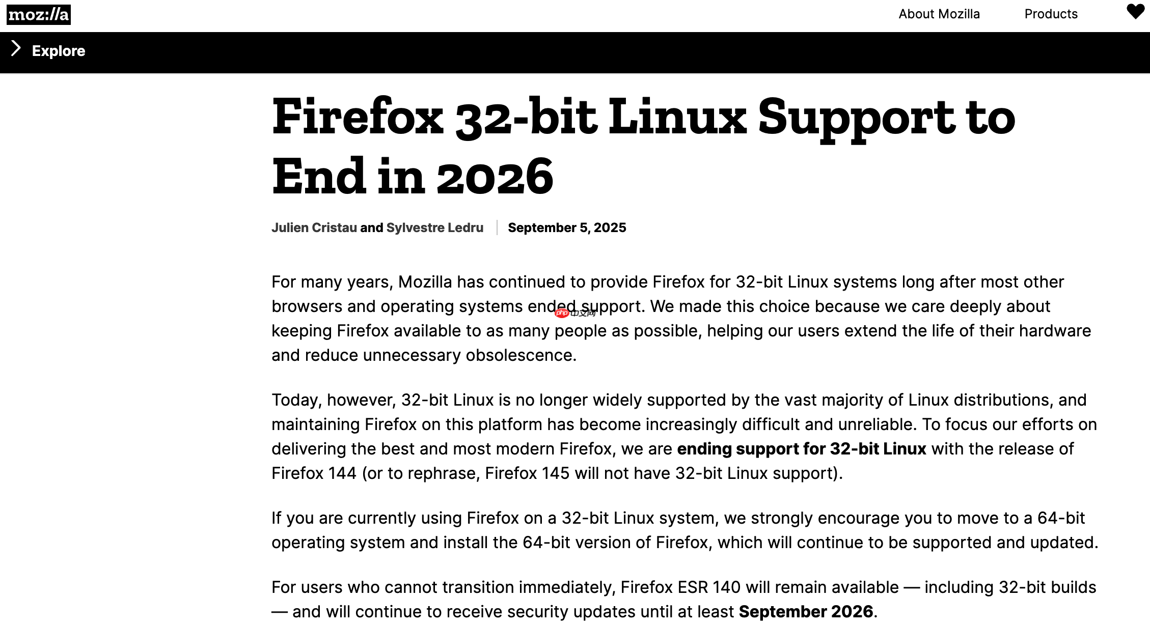 Firefox 将在 2026 年终止对 32 位 Linux 支持