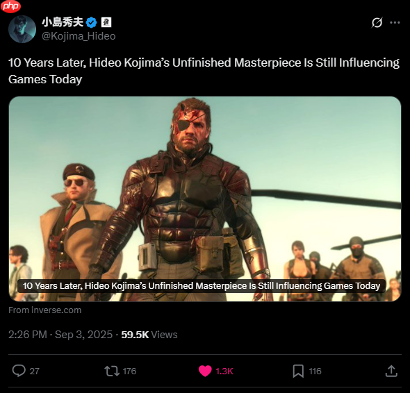 小岛直言《合金装备5:幻痛》没有做完 至今影响现在的游戏