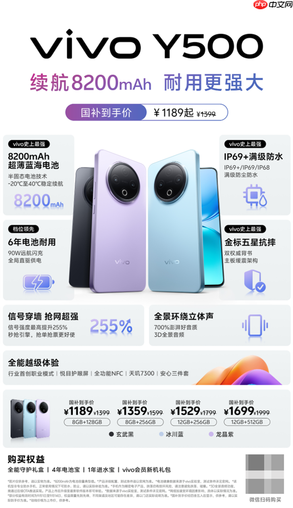8200mAh续航灭霸!vivoY500一图看懂:三项史上最强配置