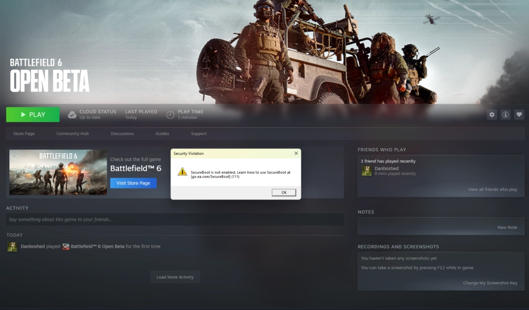 《战地6》安全启动导致部分玩家没法玩 官方:真的很遗憾