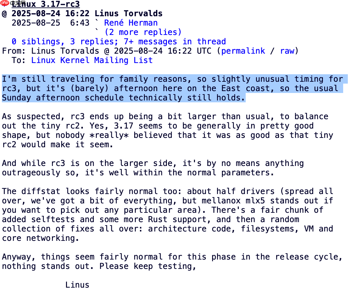 Linux 6.17-rc3 发布