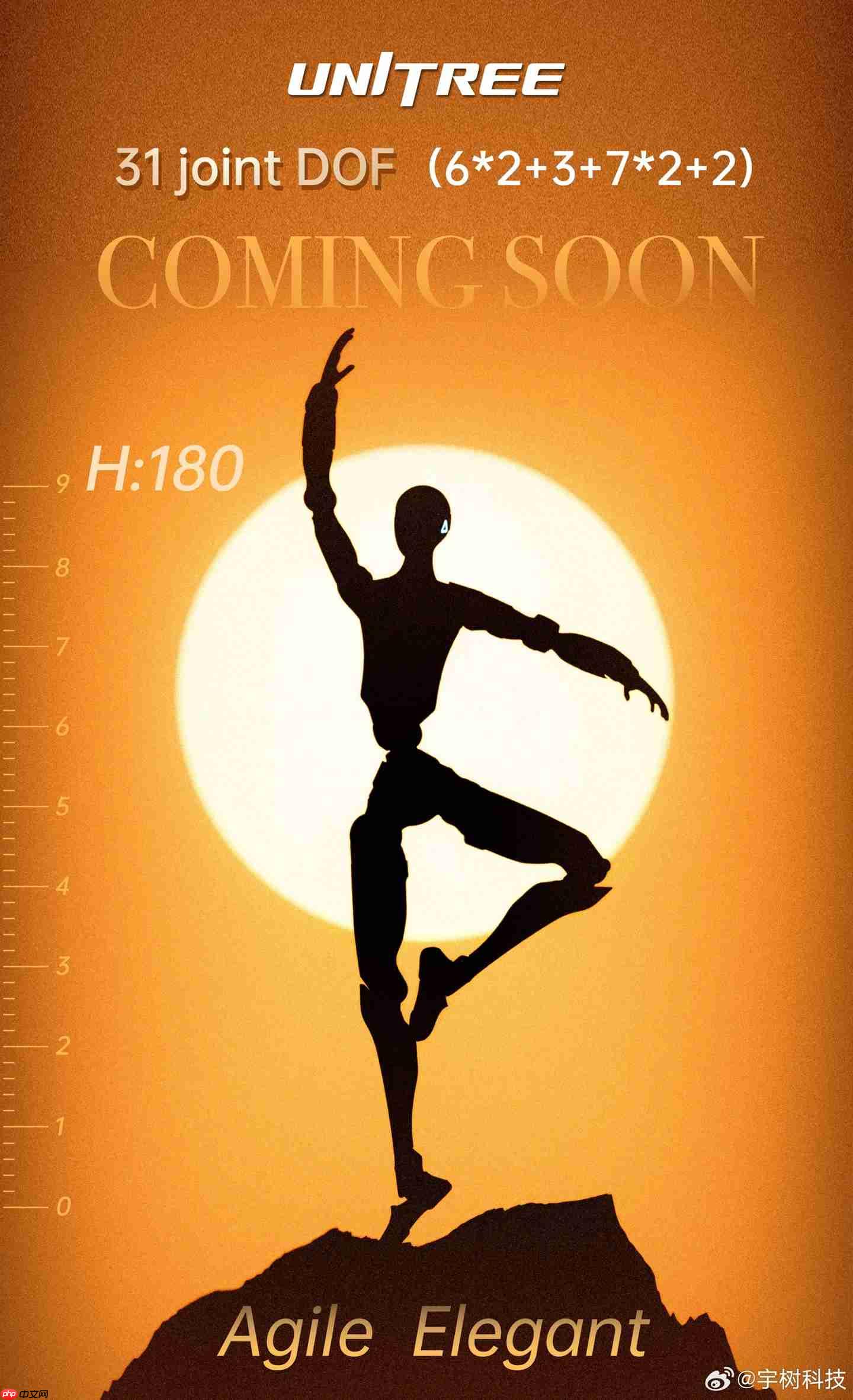 宇树机器人新品预热：身高 180cm，31 个全身自由度