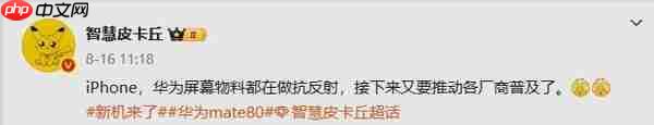 华为Mate 80系列有望搭载抗反射屏幕 新iPhone也有?