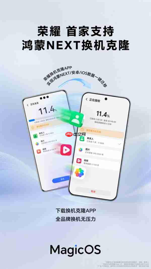 荣耀MagicOS首发支持鸿蒙NEXT换机克隆  开启跨生态互联新时代